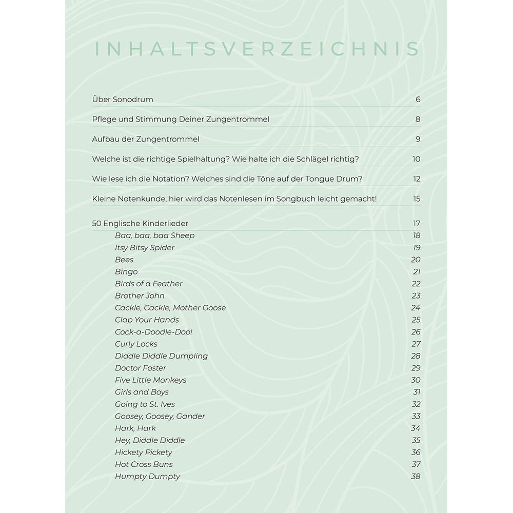 Zungentrommel Musikbuch - 50 Englische Kinderlieder - Für alle Zungentrommeln in C-Dur mit 8 / 11 / 13 / 14 / 15 Zungen - PDF zum Download