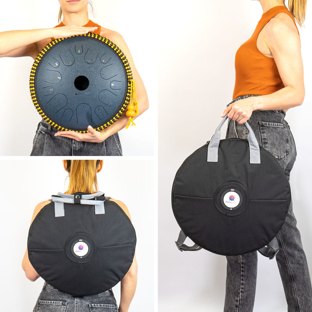 Sonodrum Zungentrommel "Exclusive" - Größenvergleich und Tragetasche